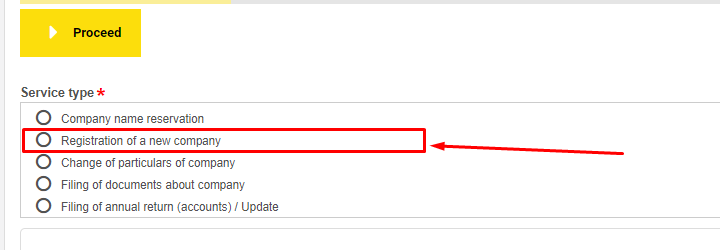 How to Register a Company in Tanzania - Step 6 - Select Registration of new company edited